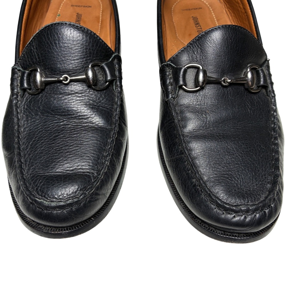 Johnston & Murphy Leather Bit Loafers Pebbled Moc Toe Black 9.5 M Classic Preppy
